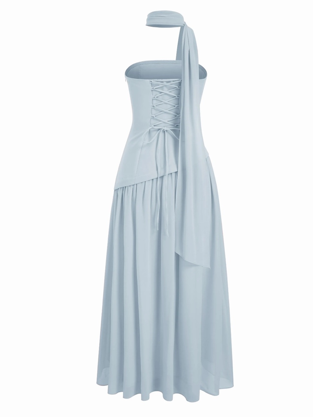 NWT CIDER CHIFFON SCULPTURAL HALTER NECKLINE LACE UP MAXI BOBYCON DRESS - Picture 8 of 16